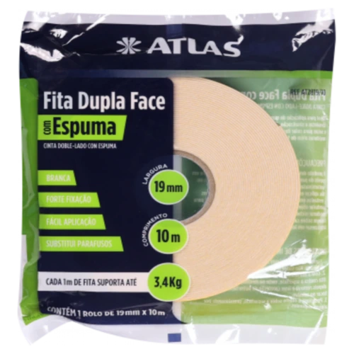 FITA DUPLA FACE ESPUMA 19MM X 10M ATLAS