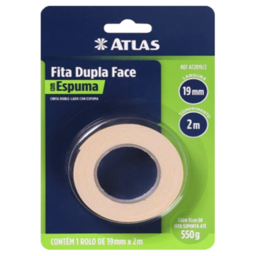 FITA DUPLA FACE ESPUMA 19MM X 2M ATLAS
