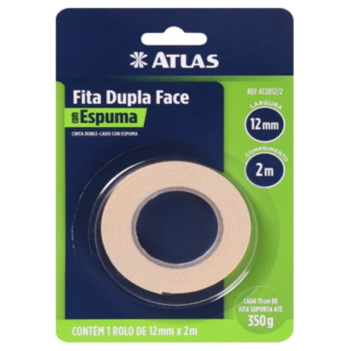 FITA DUPLA FACE ESPUMA 12MM X 2M ATLAS